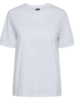 T-shirt en coton biologique blanc uni avec un col rond et une coupe droite