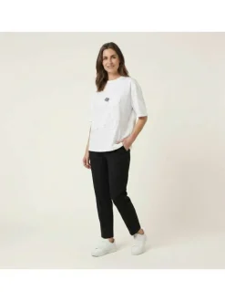 T-shirt en coton biologique blanc uni avec une coupe droite et un col rond