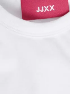 T-shirt en coton biologique blanc uni à coupe droite et col rond en bord-côte
