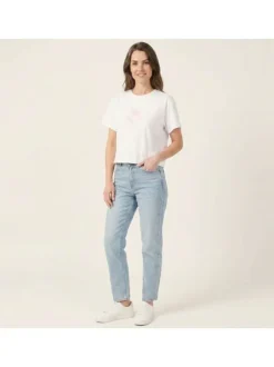 T-shirt en coton biologique blanc uni pourvu de broderies coquillages