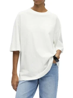 T-shirt en coton biologique blanc uni pourvu d'une coupe oversize