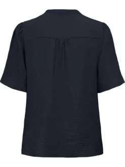 T-shirt en coton biologique bleu foncé coupe ajustée pourvu d'un col v
