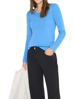T-shirt en coton biologique bleu uni pourvu d'une coupe ajustée
