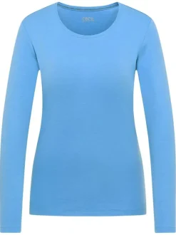 T-shirt en coton biologique bleu uni pourvu d'une coupe ajustée