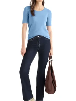 T-shirt en coton biologique bleu uni pourvu d'une coupe moulante