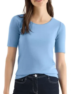 T-shirt en coton biologique bleu uni pourvu d'une coupe moulante