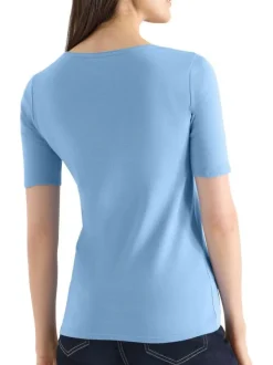 T-shirt en coton biologique bleu uni pourvu d'une coupe moulante