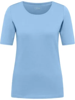 T-shirt en coton biologique bleu uni pourvu d'une coupe moulante