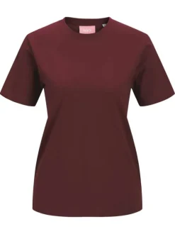 T-shirt en coton biologique bordeaux uni à coupe droite et col rond