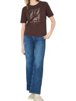 T-shirt en coton biologique chocolat uni pourvu d'un col rond