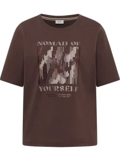 T-shirt en coton biologique chocolat uni pourvu d'un col rond