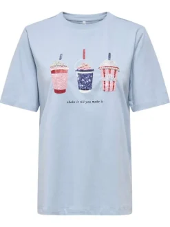 T-shirt en coton biologique ciel uni pourvu d'une coupe droite