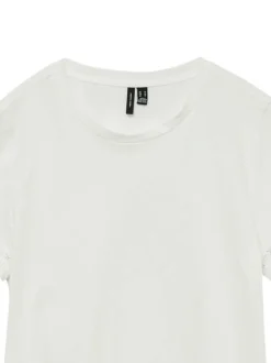 T-shirt en coton biologique écru uni à coupe droite, col rond et manches courtes
