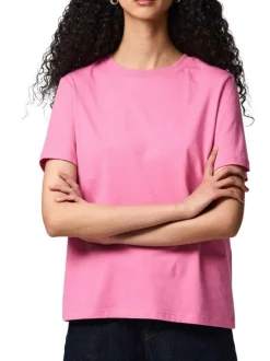 T-shirt en coton biologique fuchsia uni avec une coupe droite