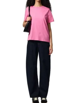 T-shirt en coton biologique fuchsia uni avec une coupe droite
