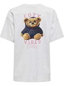 T-shirt en coton biologique gris imprimé avec un col rond à coupe droite