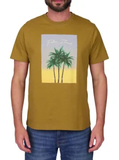 T-shirt en coton biologique jaune à coupe droite pourvu d'un col rond