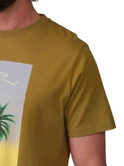 T-shirt en coton biologique jaune à coupe droite pourvu d'un col rond