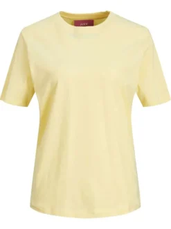 T-shirt en coton biologique jaune pourvu d'un col rond et de manches courtes