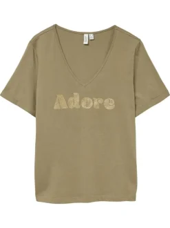 T-shirt en coton biologique kaki avec inscription 