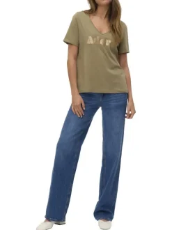 T-shirt en coton biologique kaki avec inscription 