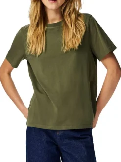 T-shirt en coton biologique kaki uni avec une coupe droite