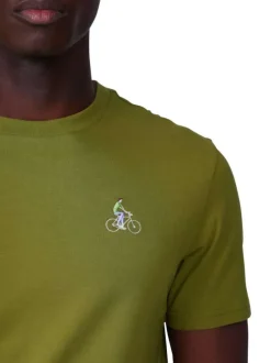T-shirt en coton biologique kaki uni avec une coupe droite et un col rond