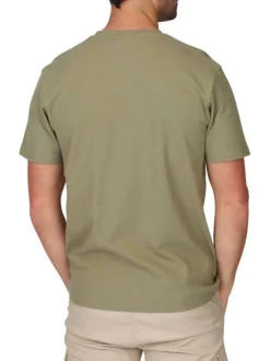T-shirt en coton biologique kaki uni avec une coupe droite et un col rond