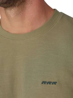 T-shirt en coton biologique kaki uni avec une coupe droite et un col rond