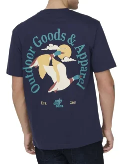 T-shirt en coton biologique marine à imprimé avec une coupe droite