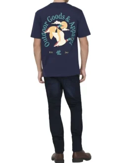 T-shirt en coton biologique marine à imprimé avec une coupe droite
