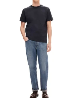 T-shirt en coton biologique marine uni avec une coupe droite