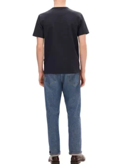 T-shirt en coton biologique marine uni avec une coupe droite