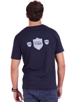 T-shirt en coton biologique marine uni avec une coupe droite et un col rond