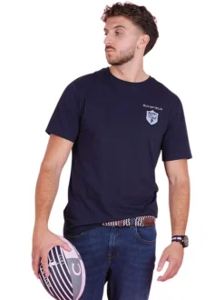 T-shirt en coton biologique marine uni avec une coupe droite et un col rond