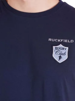 T-shirt en coton biologique marine uni avec une coupe droite et un col rond