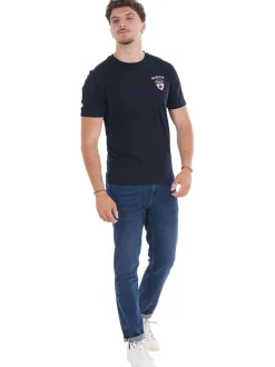 T-shirt en coton biologique marine uni pourvu d'un col rond