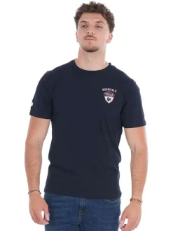 T-shirt en coton biologique marine uni pourvu d'un col rond