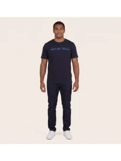 T-shirt en coton biologique marine uni pourvu d'une coupe droite