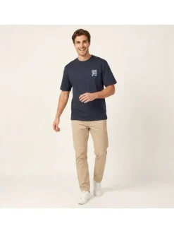 T-shirt en coton biologique marine uni pourvu d'un imprimé fleur