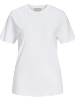 T-shirt en coton biologique mélangé blanc uni avec col rond et coupe regular fit