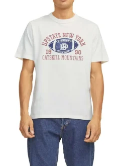 T-shirt en coton biologique mélangé blanc uni à coupe droite et col rond