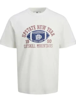 T-shirt en coton biologique mélangé blanc uni à coupe droite et col rond
