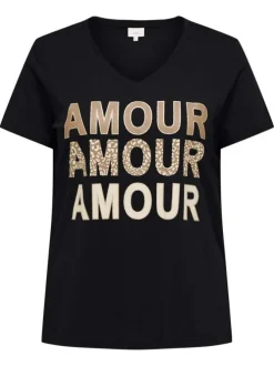 T-shirt en coton biologique noir avec un imprimé et une coupe ajustée