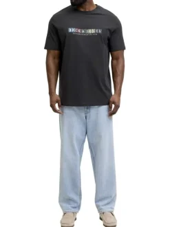 T-shirt en coton biologique noir à coupe droite pourvu de manches courtes
