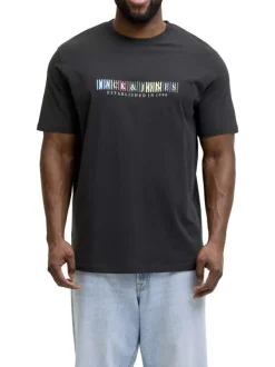 T-shirt en coton biologique noir à coupe droite pourvu de manches courtes