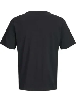 T-shirt en coton biologique noir à coupe droite pourvu de manches courtes