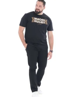 T-shirt en coton biologique noir imprimé avec une coupe droite et un col rond