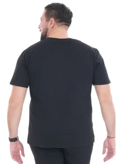 T-shirt en coton biologique noir imprimé avec une coupe droite et un col rond