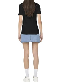 T-shirt en coton biologique noir uni avec des strass et un col rond